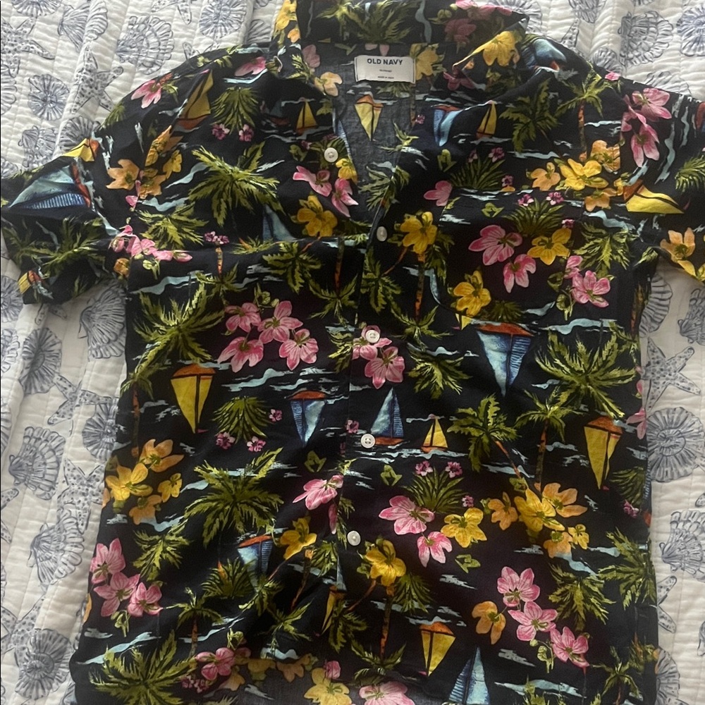Old Navy Black Floral Print Shirt